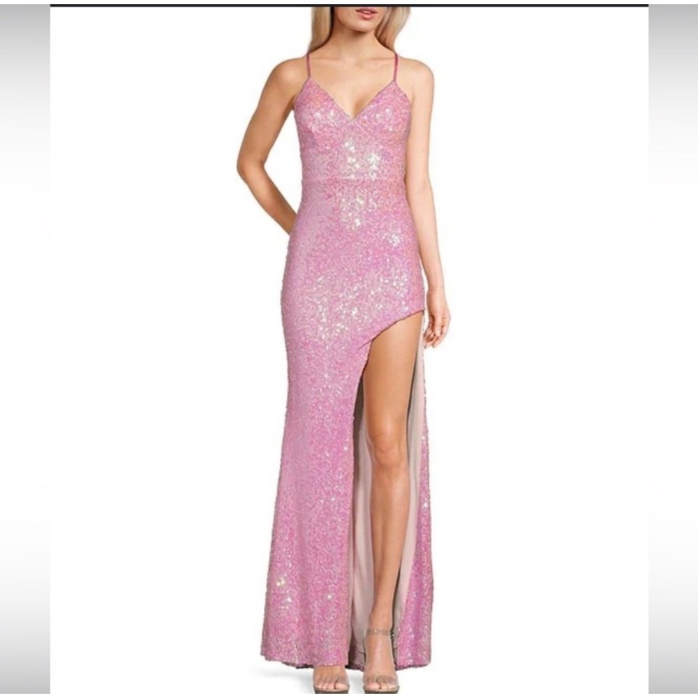 Midnight Doll Pink Sequin High Slit Formal Gown Dress Size 13 See Description